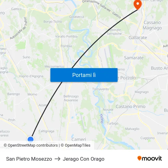 San Pietro Mosezzo to Jerago Con Orago map