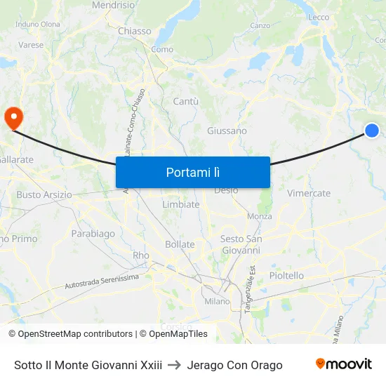 Sotto Il Monte Giovanni Xxiii to Jerago Con Orago map