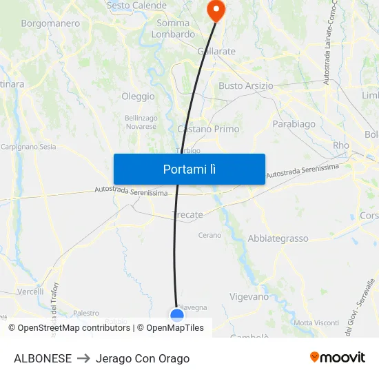 ALBONESE to Jerago Con Orago map