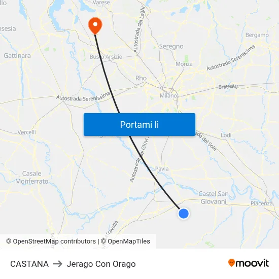 CASTANA to Jerago Con Orago map