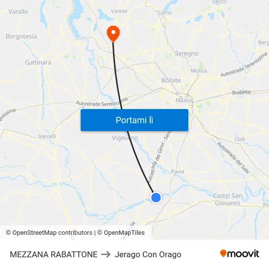 MEZZANA RABATTONE to Jerago Con Orago map