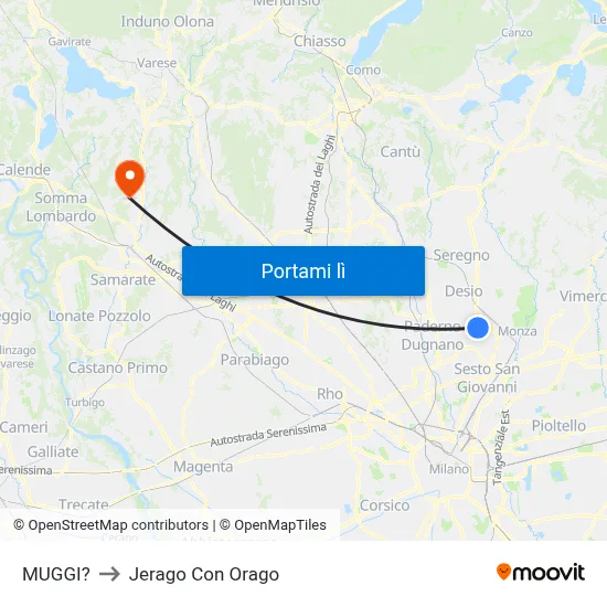 MUGGI? to Jerago Con Orago map
