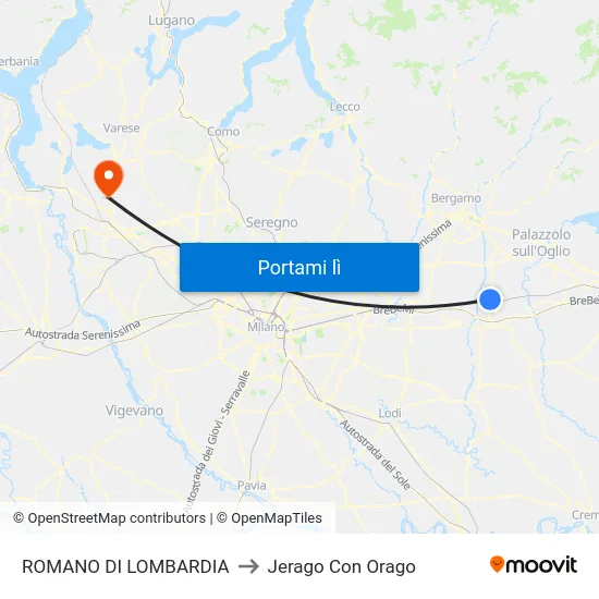 ROMANO DI LOMBARDIA to Jerago Con Orago map