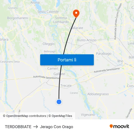 TERDOBBIATE to Jerago Con Orago map