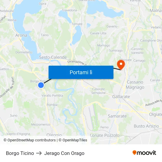 Borgo Ticino to Jerago Con Orago map