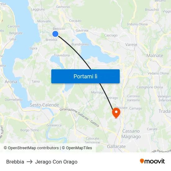 Brebbia to Jerago Con Orago map