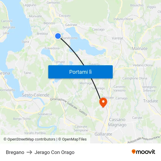 Bregano to Jerago Con Orago map