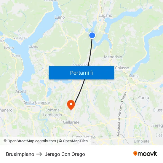 Brusimpiano to Jerago Con Orago map