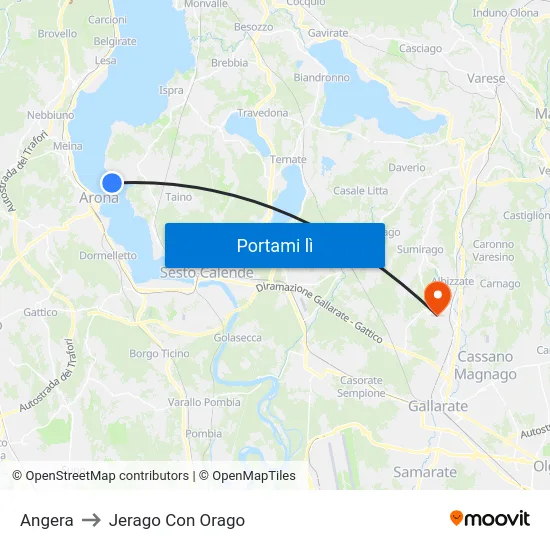 Angera to Jerago Con Orago map