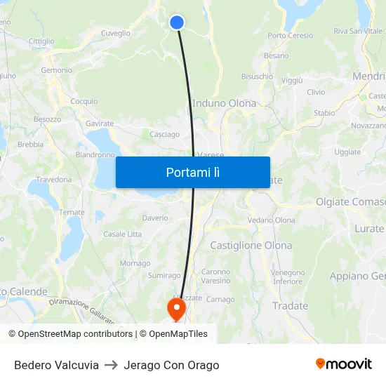 Bedero Valcuvia to Jerago Con Orago map