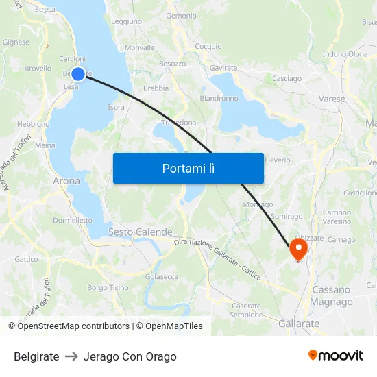 Belgirate to Jerago Con Orago map