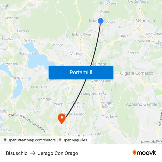 Bisuschio to Jerago Con Orago map