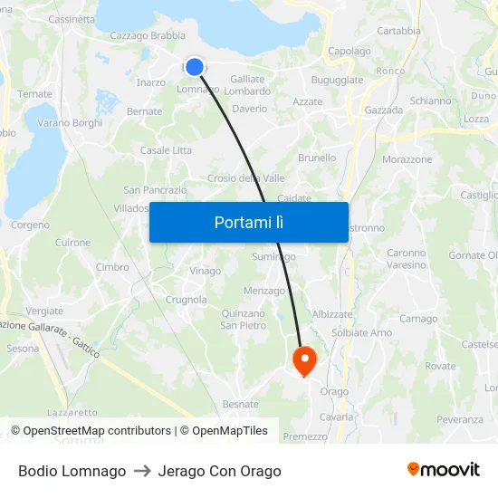 Bodio Lomnago to Jerago Con Orago map