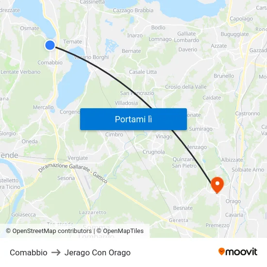 Comabbio to Jerago Con Orago map