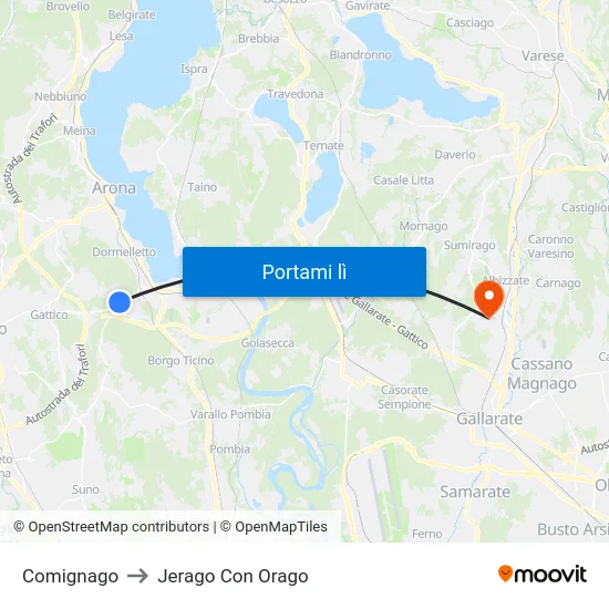 Comignago to Jerago Con Orago map