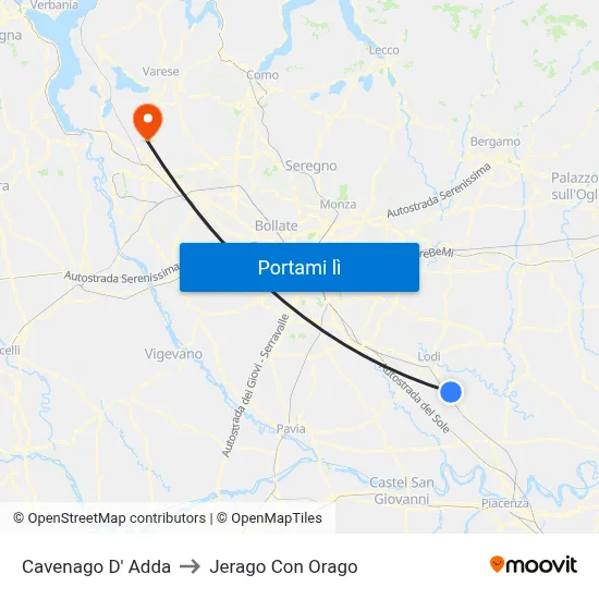 Cavenago D' Adda to Jerago Con Orago map