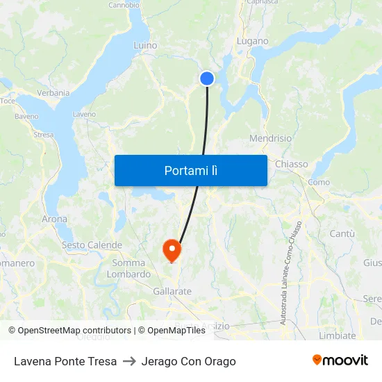 Lavena Ponte Tresa to Jerago Con Orago map