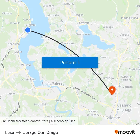 Lesa to Jerago Con Orago map