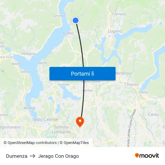 Dumenza to Jerago Con Orago map