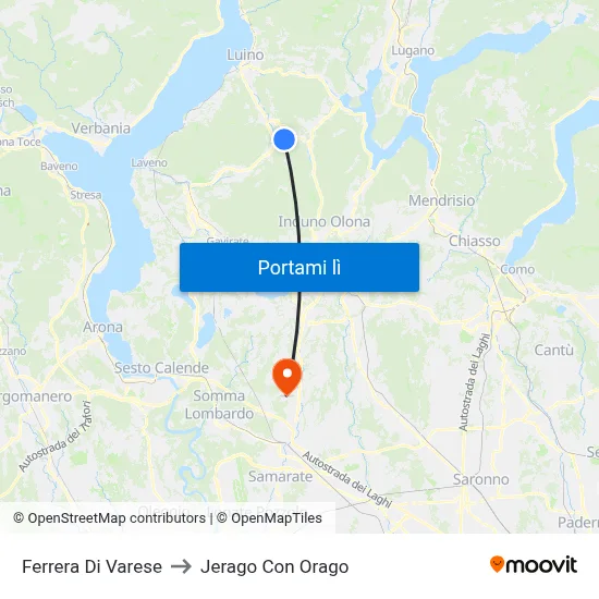 Ferrera Di Varese to Jerago Con Orago map