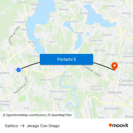Gattico to Jerago Con Orago map