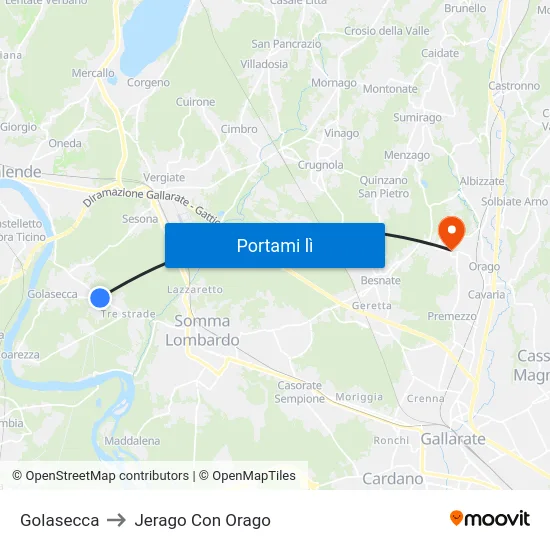 Golasecca to Jerago Con Orago map