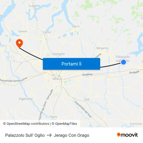 Palazzolo Sull' Oglio to Jerago Con Orago map