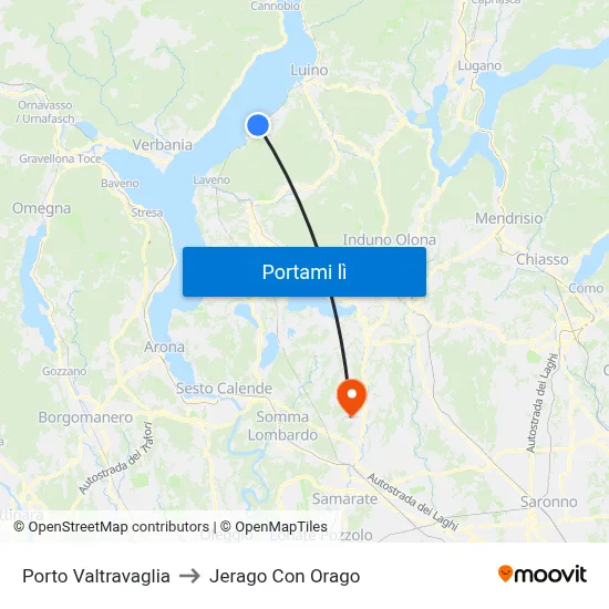 Porto Valtravaglia to Jerago Con Orago map