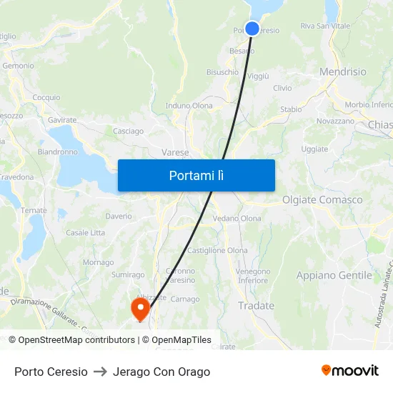 Porto Ceresio to Jerago Con Orago map