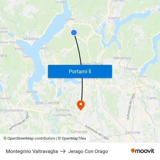 Montegrino Valtravaglia to Jerago Con Orago map