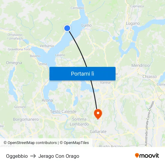 Oggebbio to Jerago Con Orago map