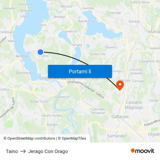 Taino to Jerago Con Orago map