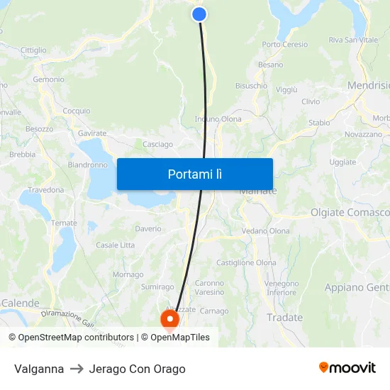 Valganna to Jerago Con Orago map