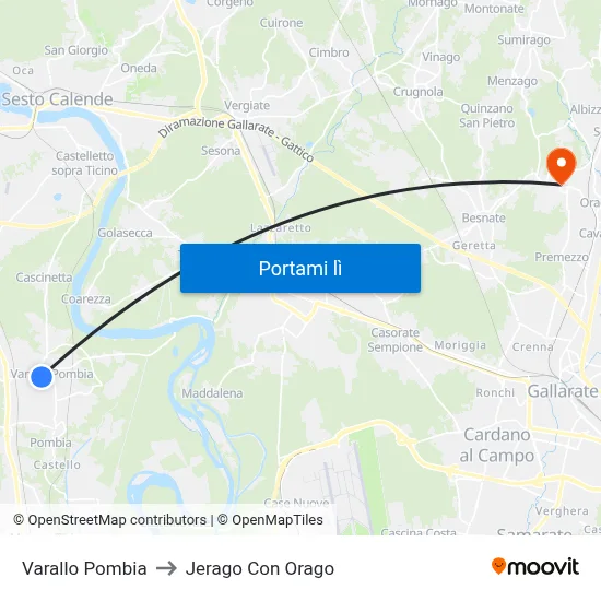 Varallo Pombia to Jerago Con Orago map