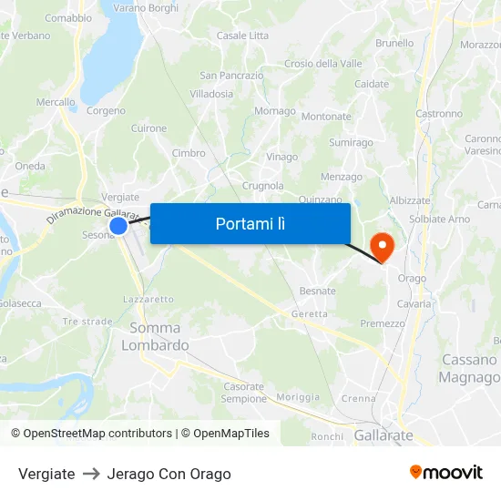 Vergiate to Jerago Con Orago map