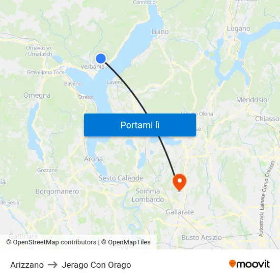 Arizzano to Jerago Con Orago map