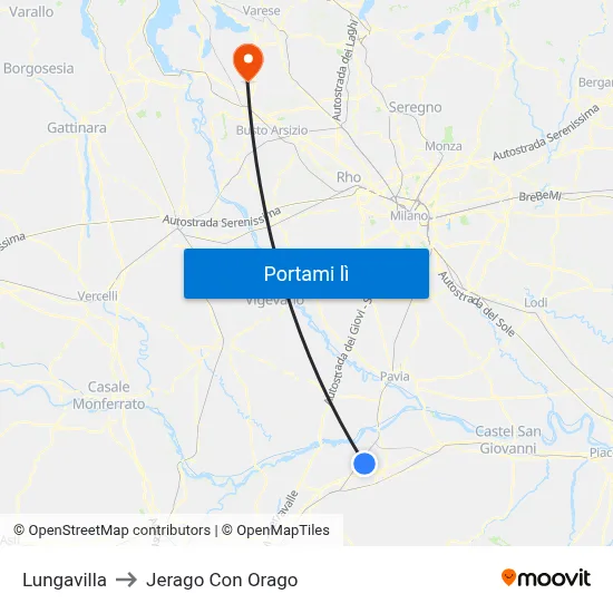 Lungavilla to Jerago Con Orago map