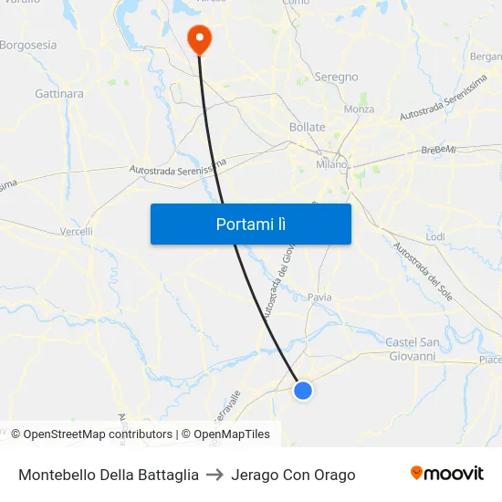 Montebello Della Battaglia to Jerago Con Orago map