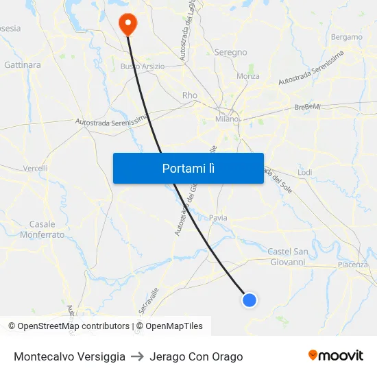 Montecalvo Versiggia to Jerago Con Orago map