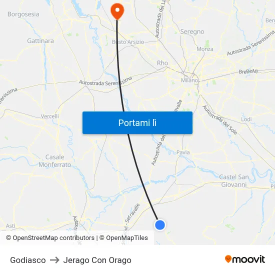 Godiasco to Jerago Con Orago map