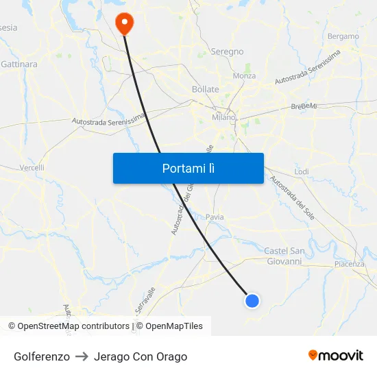Golferenzo to Jerago Con Orago map