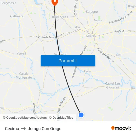 Cecima to Jerago Con Orago map