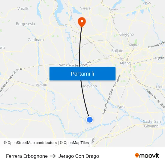 Ferrera Erbognone to Jerago Con Orago map