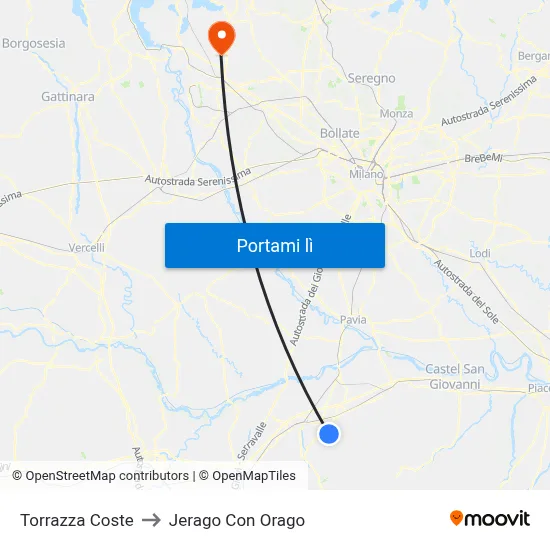 Torrazza Coste to Jerago Con Orago map