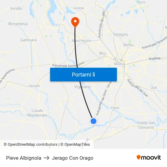 Pieve Albignola to Jerago Con Orago map
