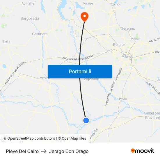 Pieve Del Cairo to Jerago Con Orago map