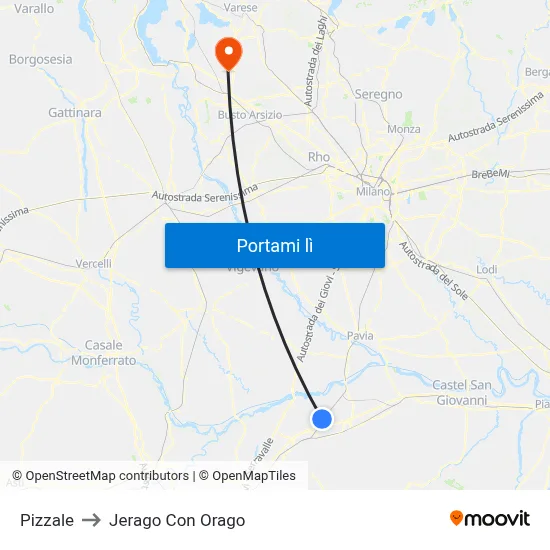 Pizzale to Jerago Con Orago map