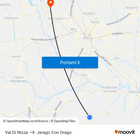 Val Di Nizza to Jerago Con Orago map