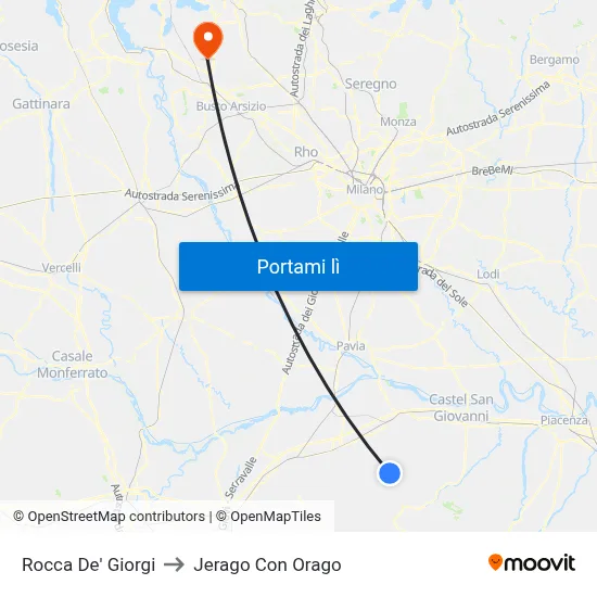 Rocca De' Giorgi to Jerago Con Orago map