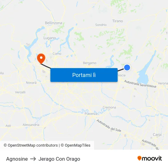 Agnosine to Jerago Con Orago map